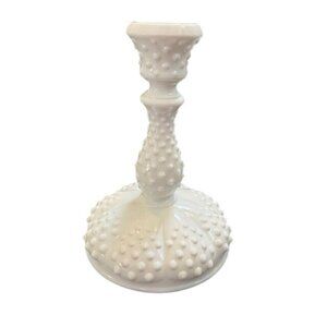 Vintage White Milk Glass Hobnail Candle Holder